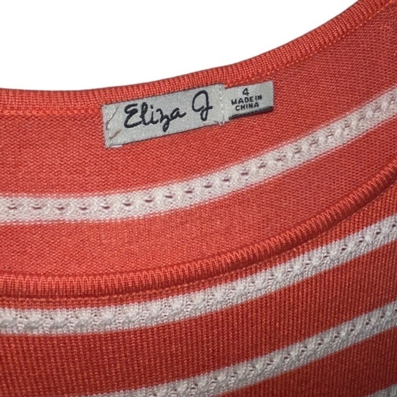 ELIZA J Coral White Striped Knit Cap Sleeve Fit n Flare Mini Dress Size 4 - Picture 7 of 8